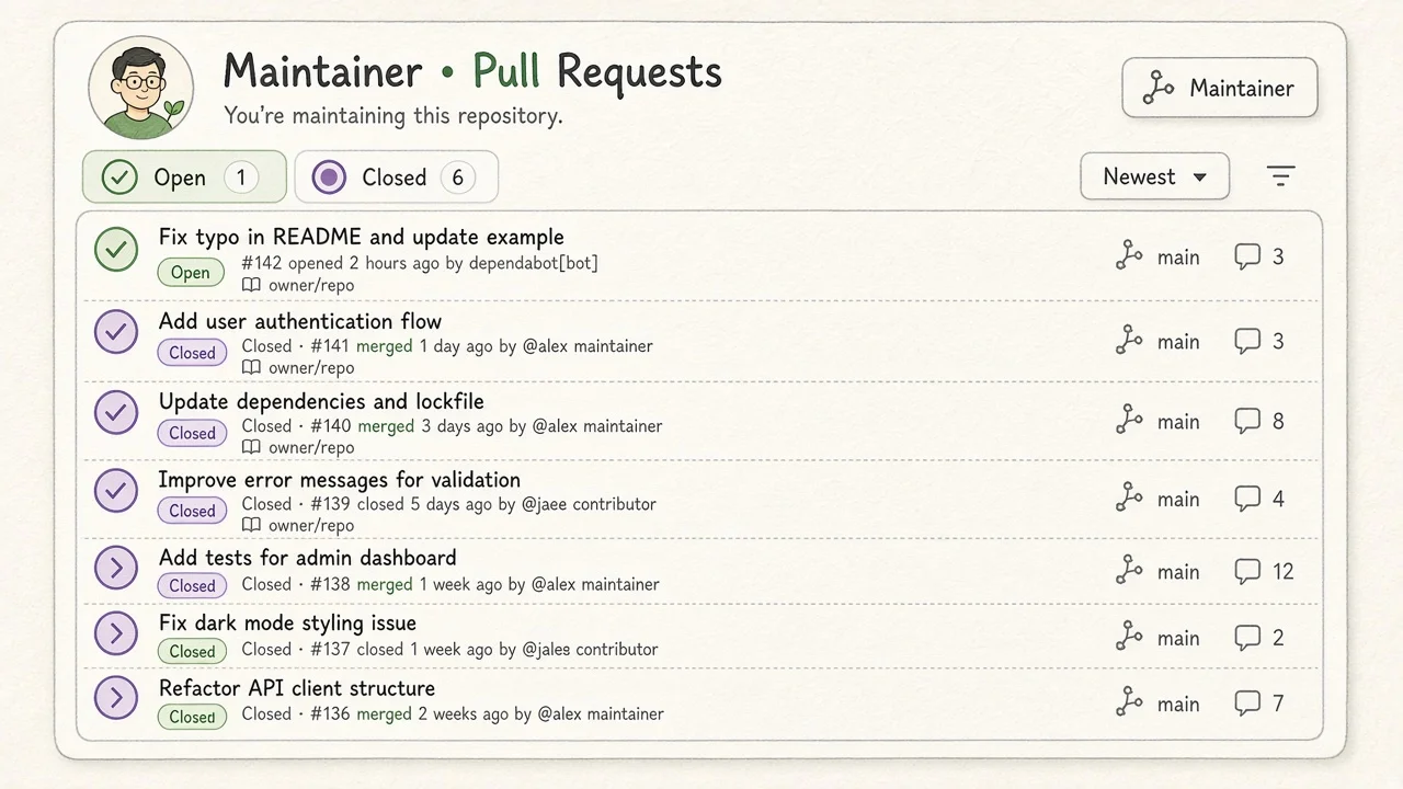 Maintainer closing low-quality agent pull requests in a GitHub queue