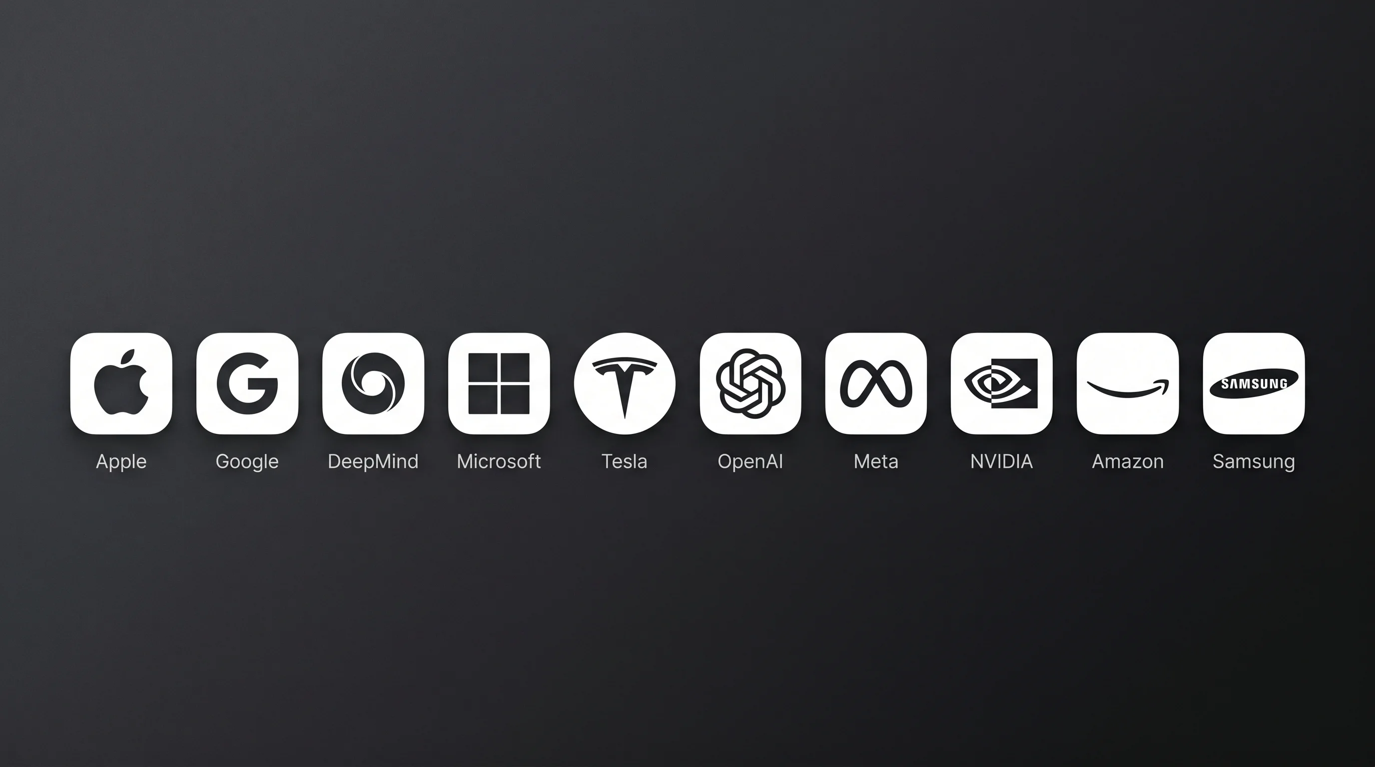 Logos of major tech companies with AI research divisions: Apple, Google, Microsoft, Tesla, Samsung, and others