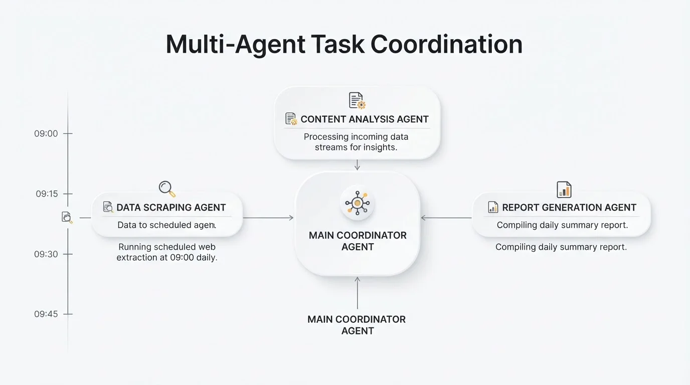 Main agent coordinating parallel subagents and scheduled tasks in Antigravity 2